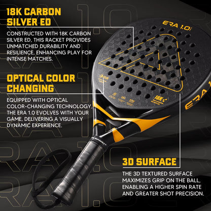 18K Carbon Silver Padel Racket with 3D Textured Surface and Smartstrap Technology for Enhanced Spin - Advanced Pala De Padel