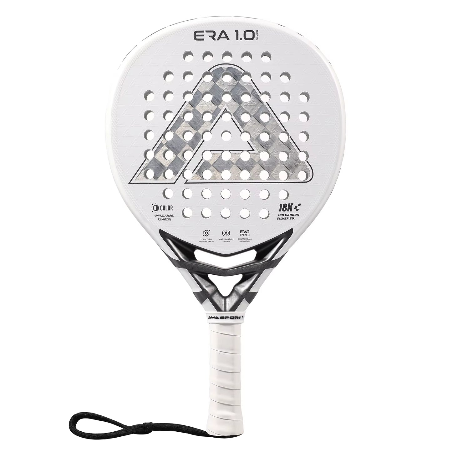 18K Carbon Silver Padel Racket with 3D Textured Surface and Smartstrap Technology for Enhanced Spin - Advanced Pala De Padel