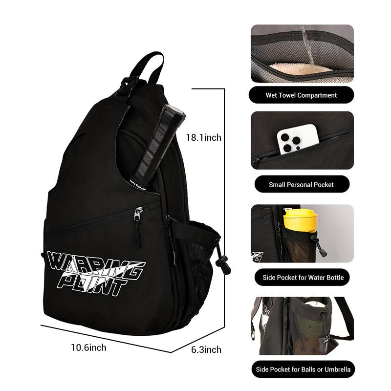 Warping Point Pickleball Bag, Large Capacity Crossbody Backpack for Women Men, Sling Padel Bag Hold 2 to 4 Paddles with Multiple Compartments, Wet Towel Compartment & Safety Pocket, Waterproof, Flocked Lining, Fence Hook