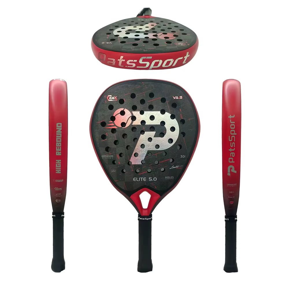 PATSSPORT RTS Professional Diamond Padel Racket - 24K Carbon Fiber, 38mm Thickness, 3D Textured Frosted Finish