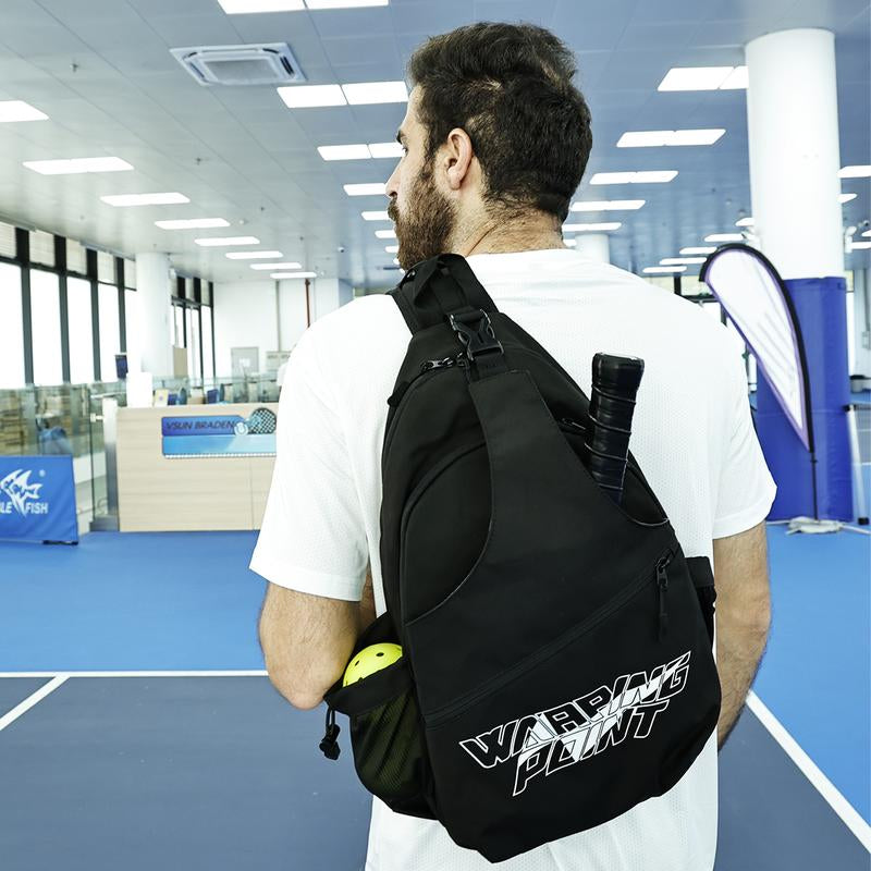 Warping Point Pickleball Bag, Large Capacity Crossbody Backpack for Women Men, Sling Padel Bag Hold 2 to 4 Paddles with Multiple Compartments, Wet Towel Compartment & Safety Pocket, Waterproof, Flocked Lining, Fence Hook