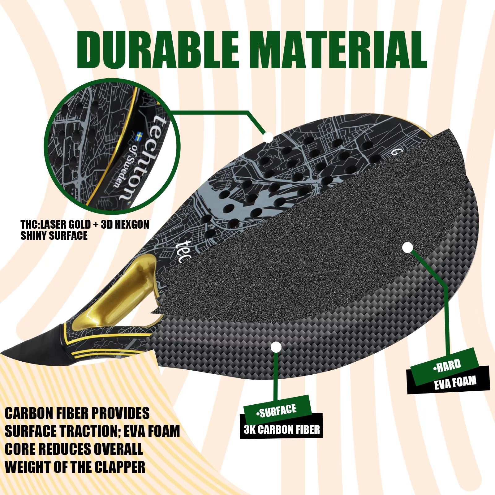 Padel Racket 3K Carbon Padel Paddle Racket with EVA Memory for Beginner Padel Tennis Racquets