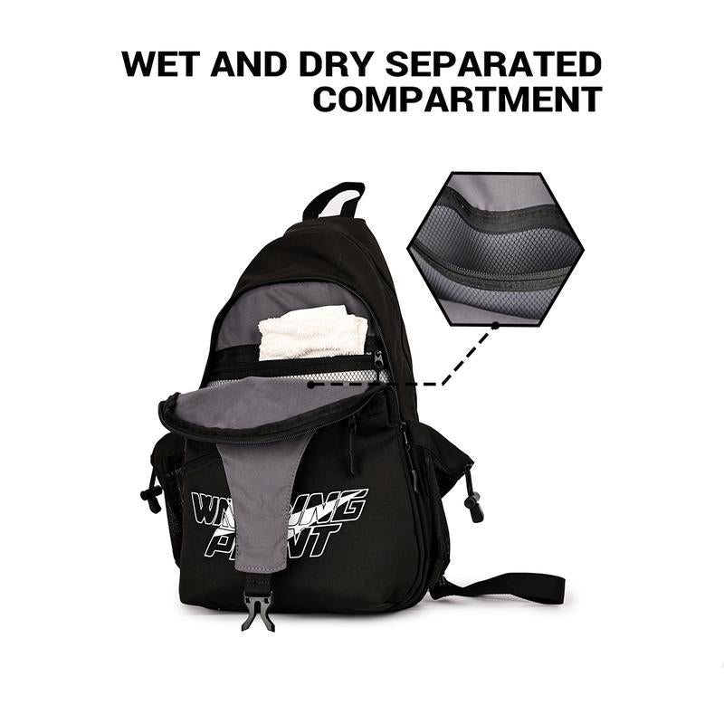 Warping Point Pickleball Bag, Large Capacity Crossbody Backpack for Women Men, Sling Padel Bag Hold 2 to 4 Paddles with Multiple Compartments, Wet Towel Compartment & Safety Pocket, Waterproof, Flocked Lining, Fence Hook