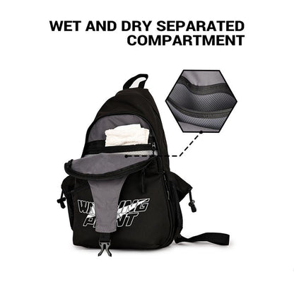Warping Point Pickleball Bag, Large Capacity Crossbody Backpack for Women Men, Sling Padel Bag Hold 2 to 4 Paddles with Multiple Compartments, Wet Towel Compartment & Safety Pocket, Waterproof, Flocked Lining, Fence Hook